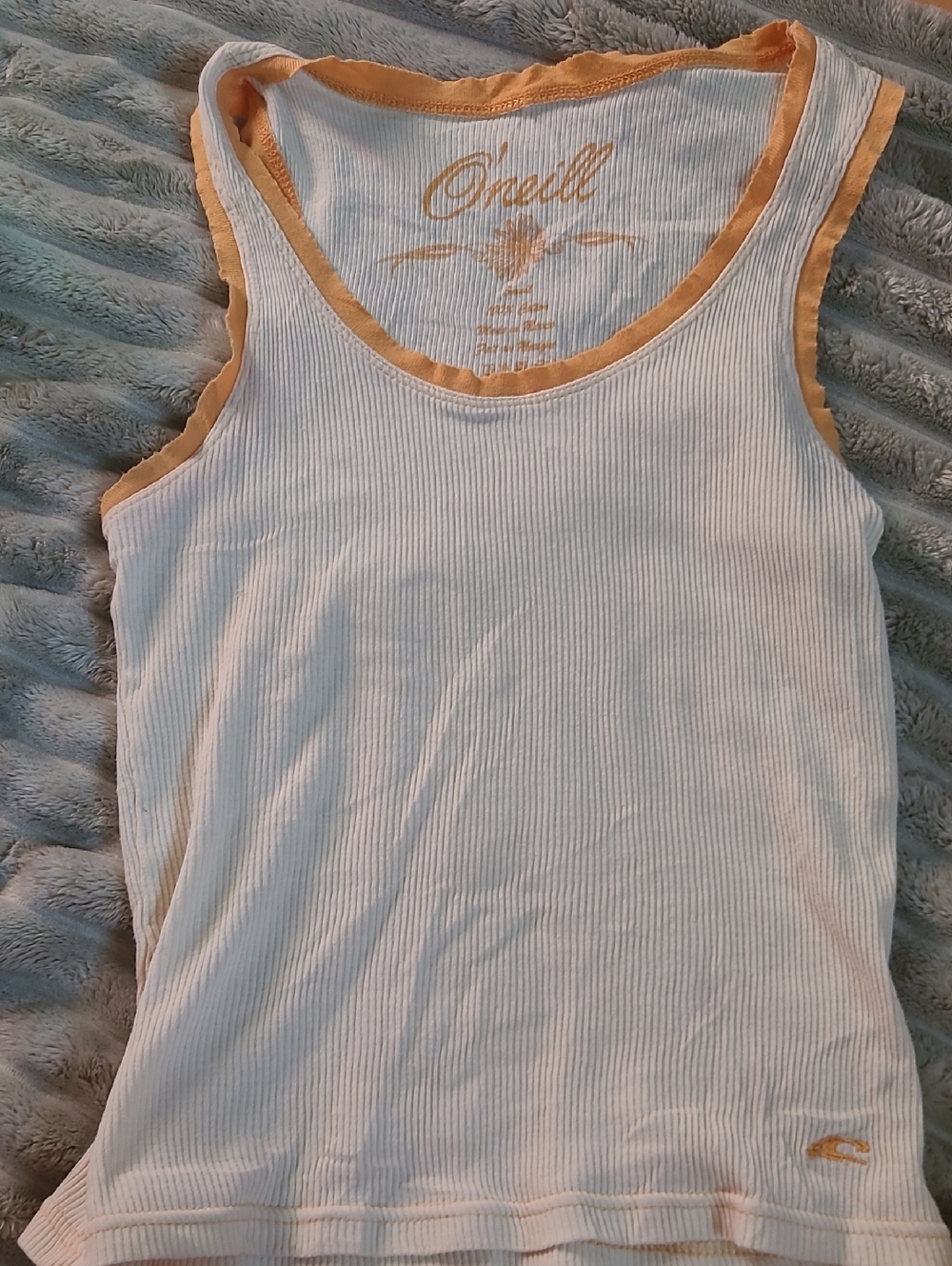 O'Neill White Ribbed Tank with Mustard Trim Detail